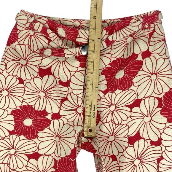 Ann Taylor LOFT Ankle Pants Womens 4 Tan Red Floral Belted Straight Leg Travel - Picture 12 of 15